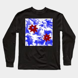 Two red blooms on blue Long Sleeve T-Shirt